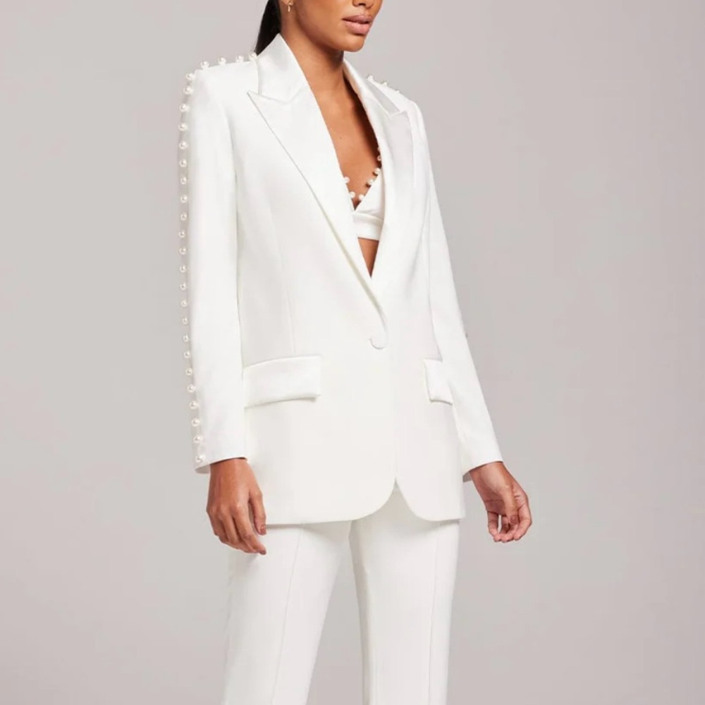 NADINE MERABI Charlotte White Pearl Blazer